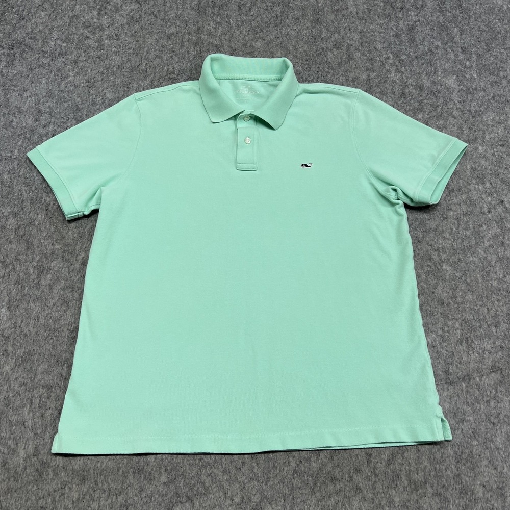 Vineyard Vines Polo Shirt Mens Large Green Slim Fit 100% Cotton Pique Whale Logo - Picture 11 of 16